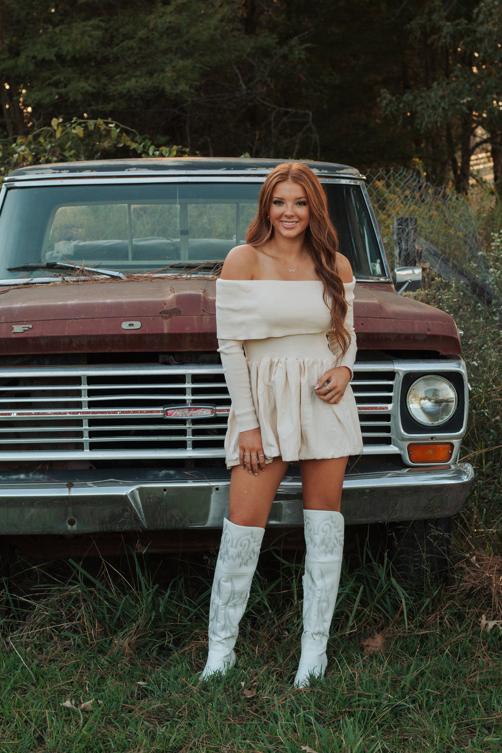 Ivory Off the Shoulder Dress
