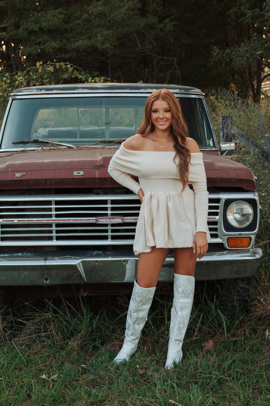 Ivory Off the Shoulder Dress