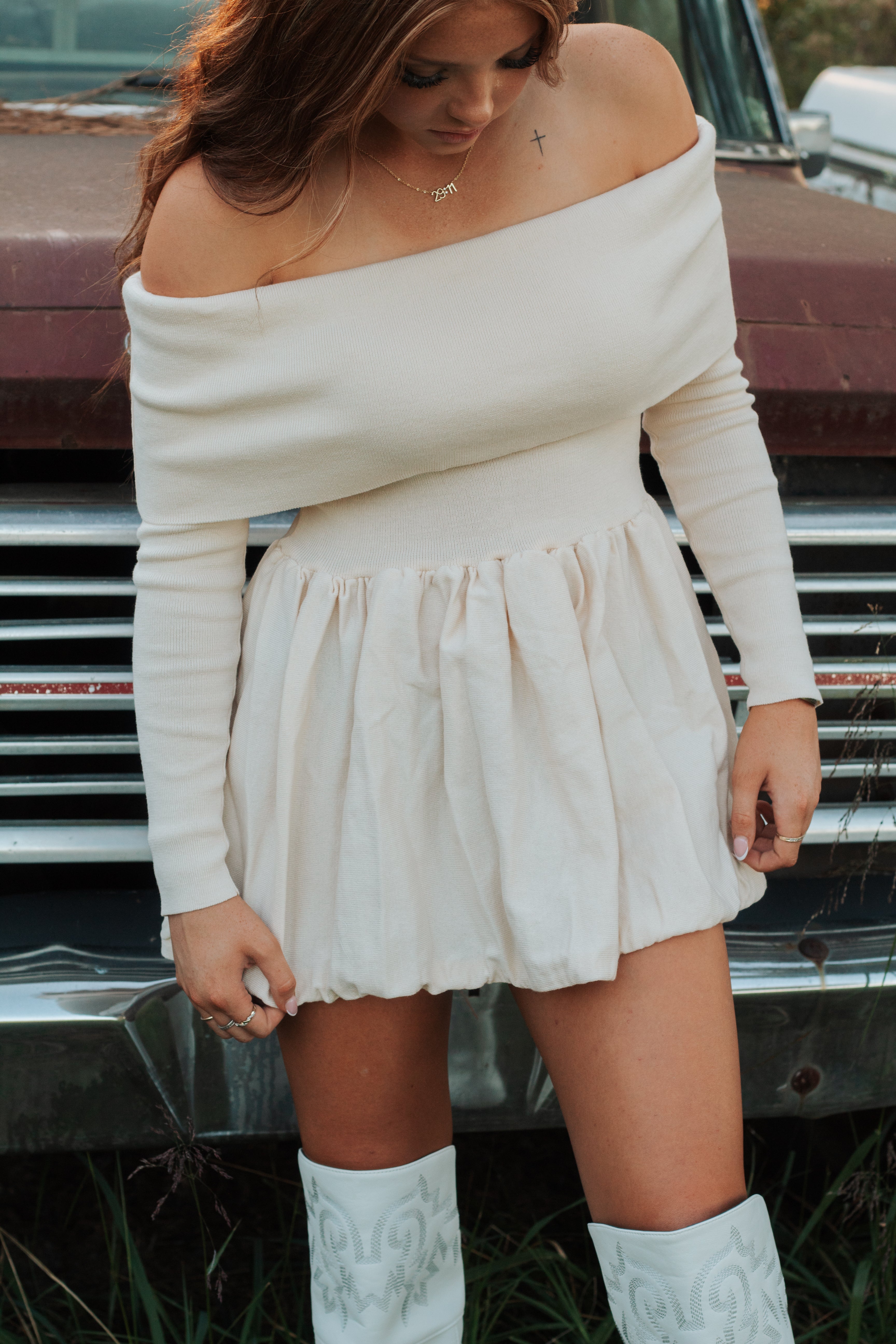 Ivory Off the Shoulder Dress