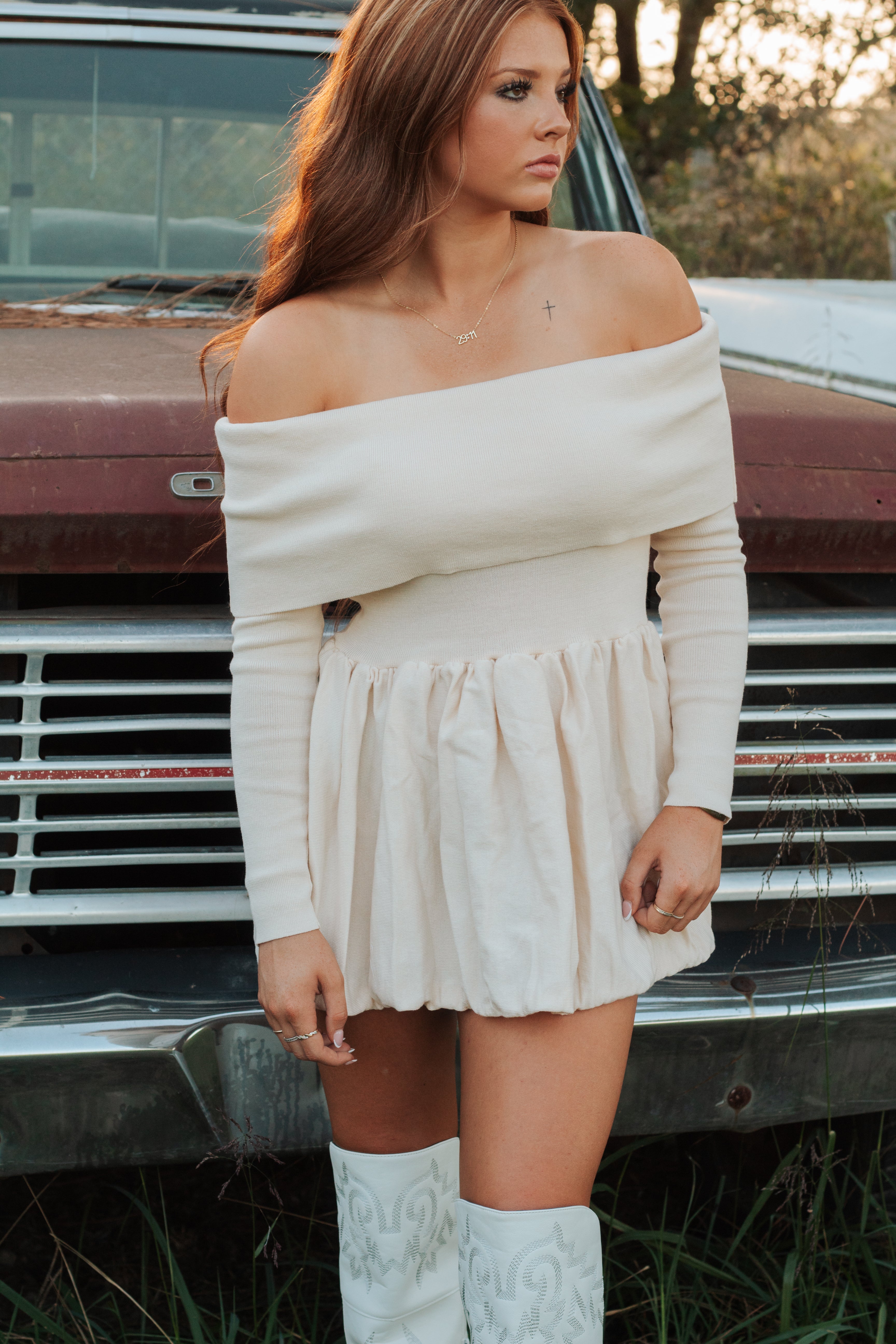 Ivory Off the Shoulder Dress